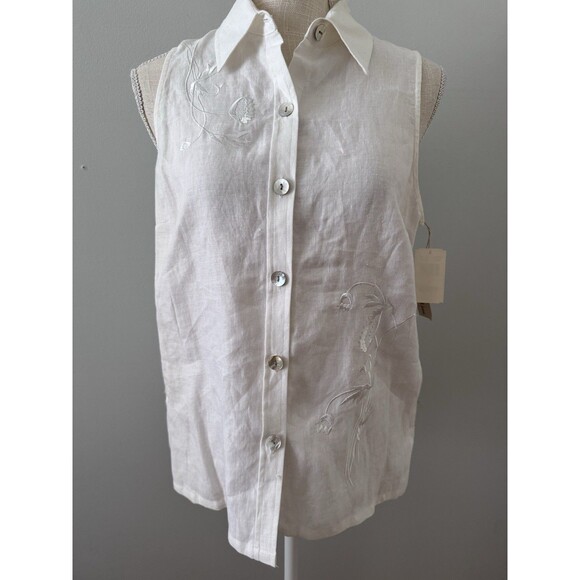 VTG Uniform John Paul Richard Sandwashed LINEN Sleeveless Blouse Embroidered -M - Picture 1 of 7